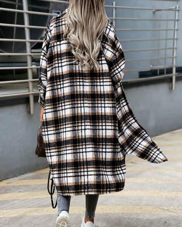 Plaid Long Sleeve Shirt Jacket Coat