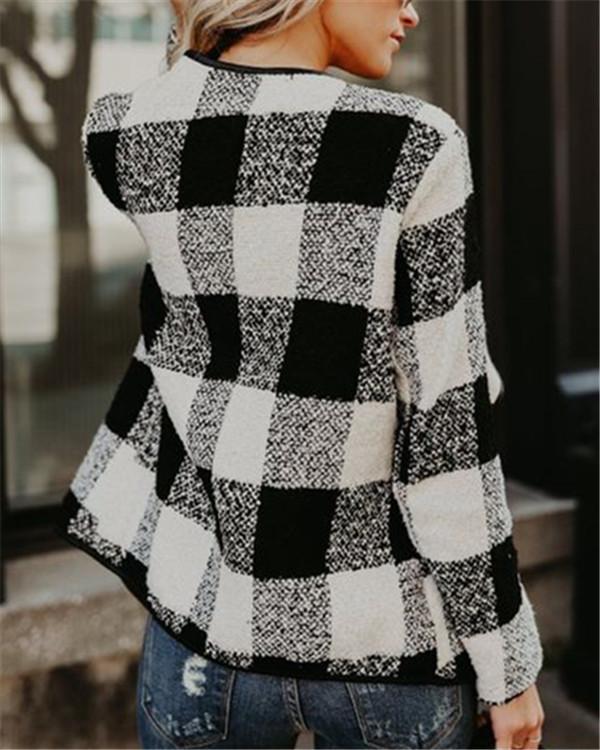 Retro Fashion Plaid Lapel Jacket Top