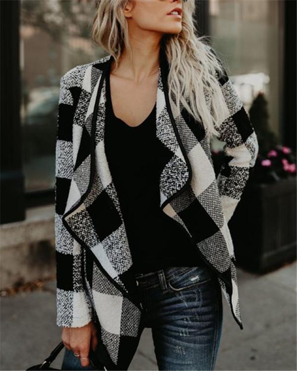 Retro Fashion Plaid Lapel Jacket Top