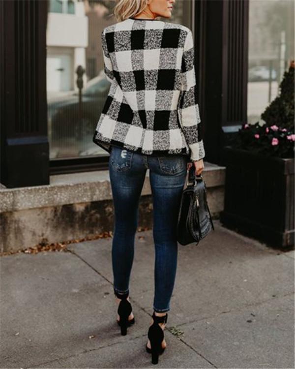 Retro Fashion Plaid Lapel Jacket Top