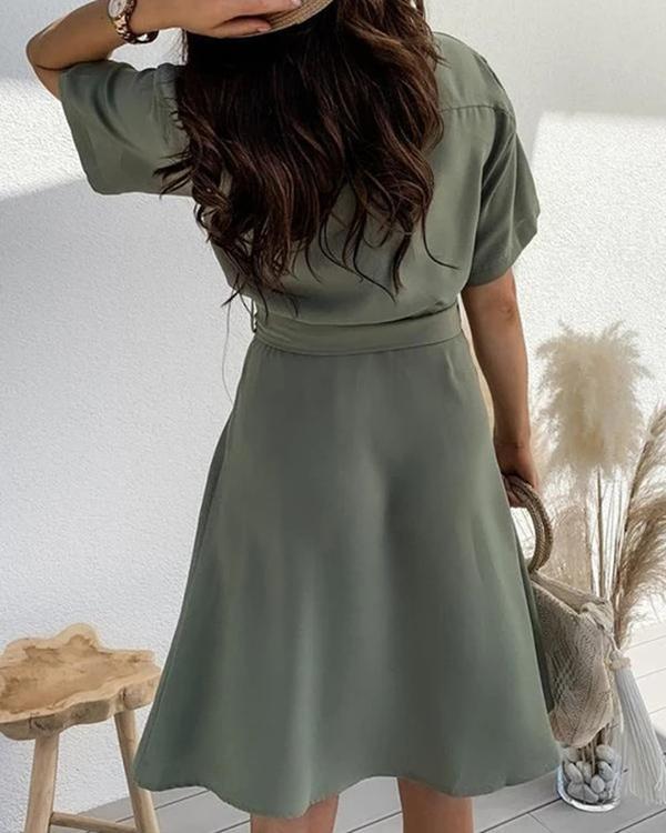 Lapel A-line Dress(With Belt)