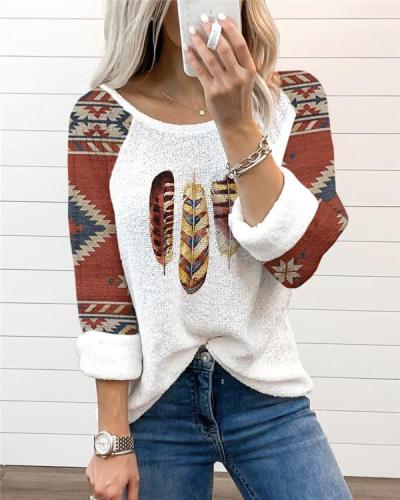 Printed Loose Ethnic Casual All-match Blouse