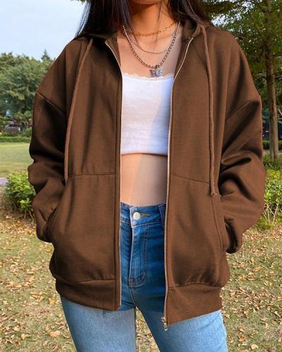 Women Zipper Pockets Hoodies