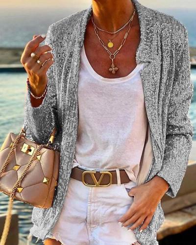 Autumn Long Sleeve Solid Color Sequin Slim Blazer