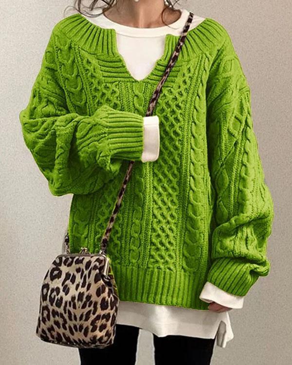 US$ 40.98 - Cable Knit Boat Neck Long Sleeves Loose Sweater - www ...