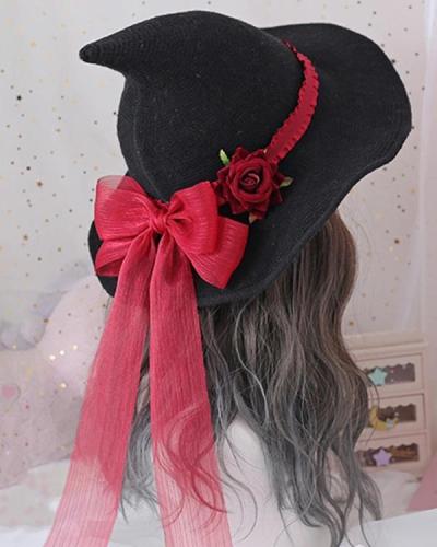 Halloween Witch Hat with Rose Flower Bow