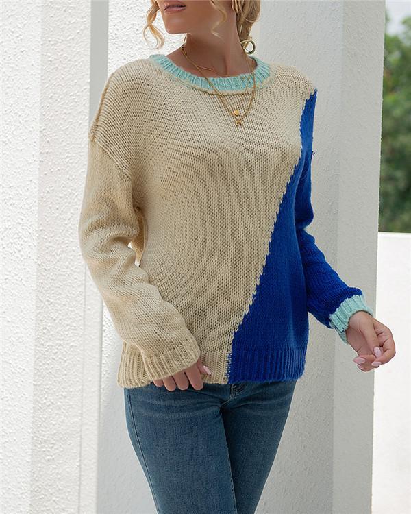 Early autumn round neck long-sleeved sweater top