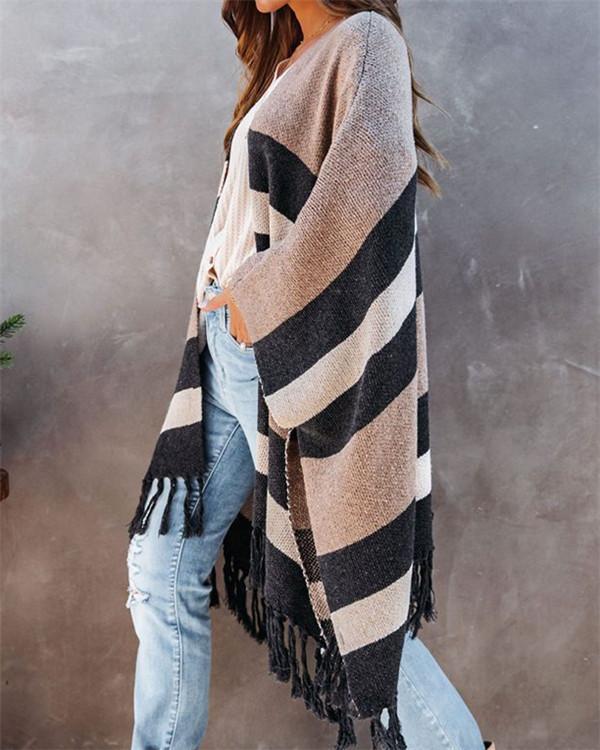 Fringed Sweater Sweater Batch Shoulder Coat