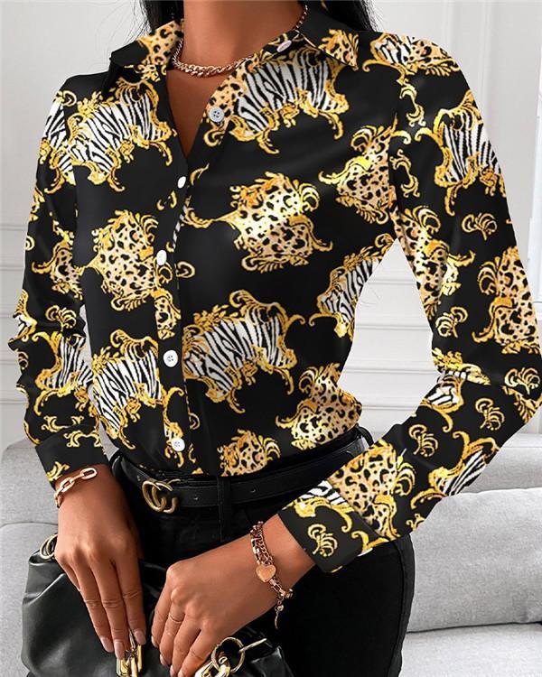 V-neck Button Printed Shirt Shirt