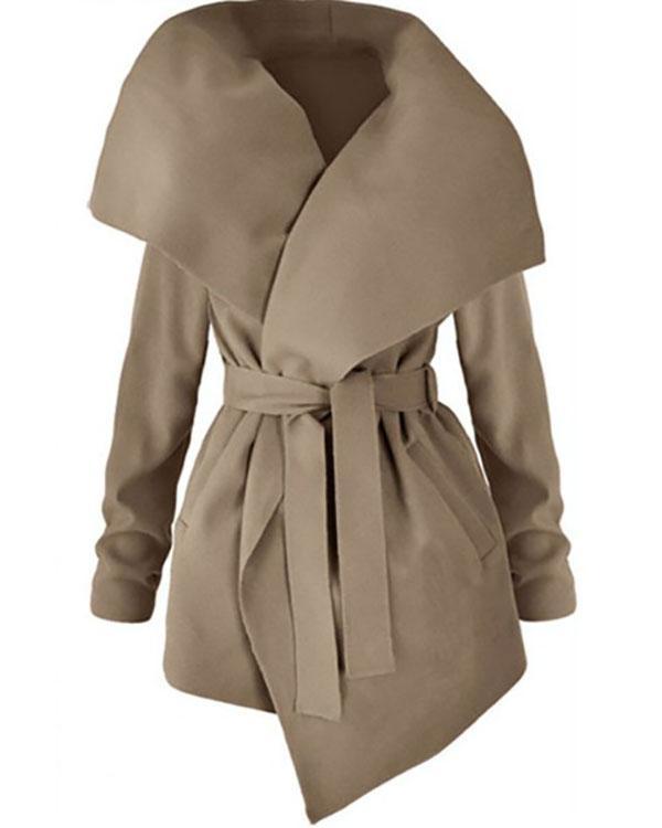 Lapel Belt Plain Long Sleeve Trench Coats