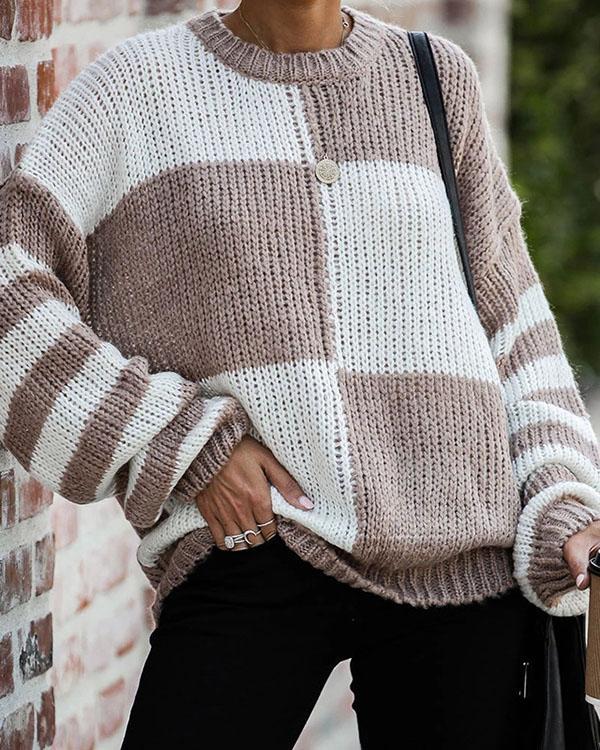 Color Block Striped Stitched Sweater