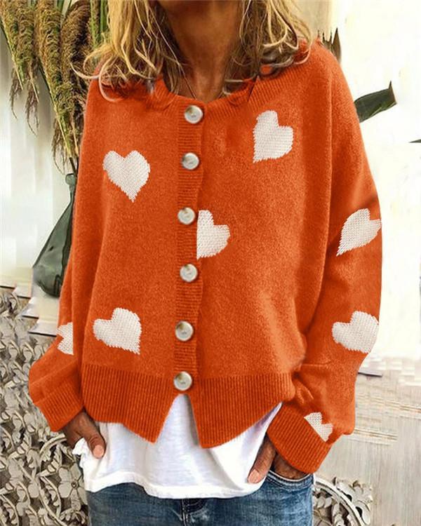 Knit Single-breasted Heart Sweater Cardigan