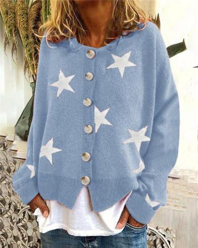 Knitwear Five-pointed Star Single-breasted Top Sweater Cardigan