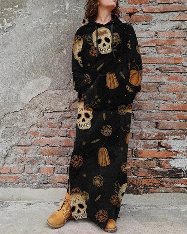 Halloween Printed Skull Sweatshirt Casual Dress