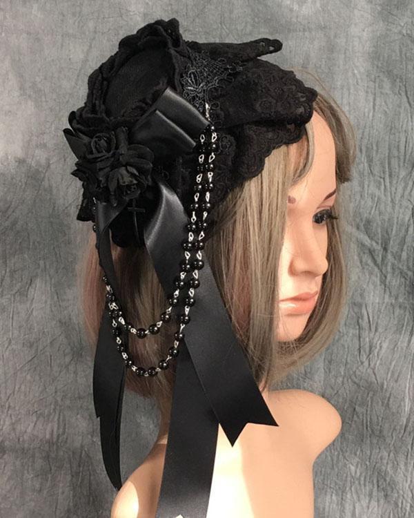 Gothic Retro Dark Top Hat Lolita Headdress Halloween Hair Accessories
