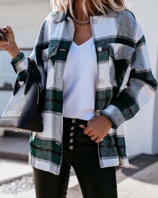 Women's Long Sleeve Plaid Shirt Outerwear