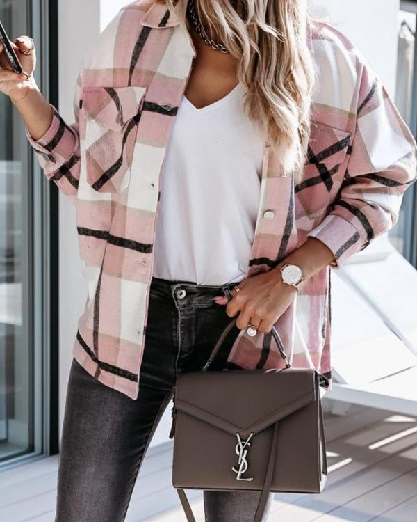 Women's Long Sleeve Plaid Shirt Outerwear