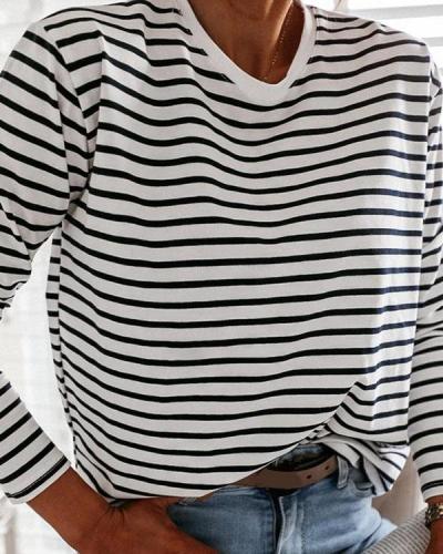 Crew Neck Stripe Daily Pullover Top