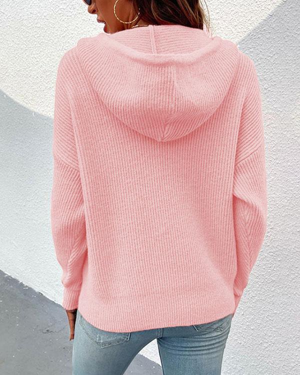 5 Colors Button Hoooded Knitted Sweater Cardigan