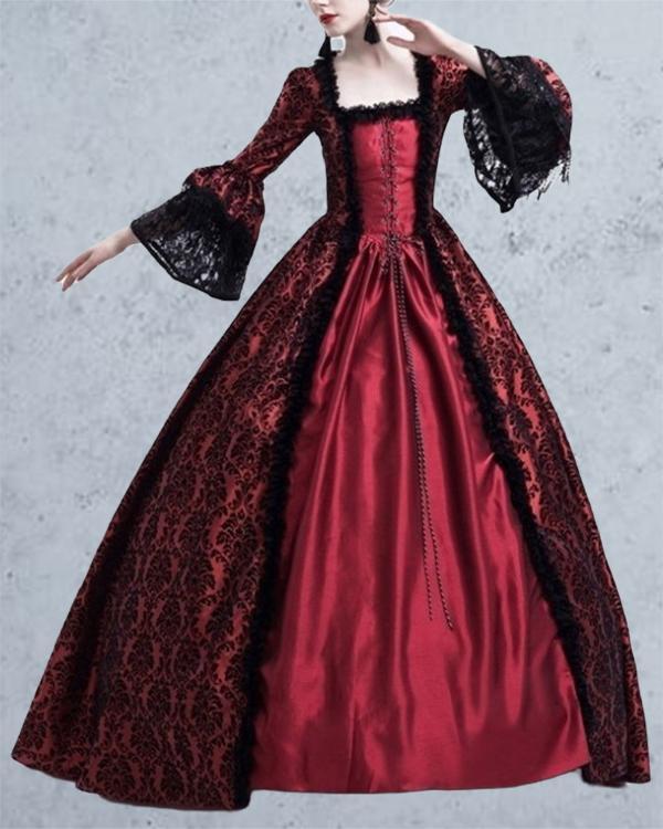 Halloween Lace Stitching Big Flared Sleeve Dress