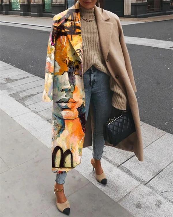 Fashion Abstract Printed Lapel Coat