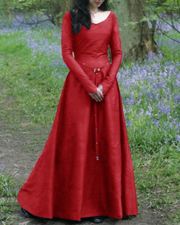 Classical Medieval Long Sleeve Round Neck Slim Ladies Dress