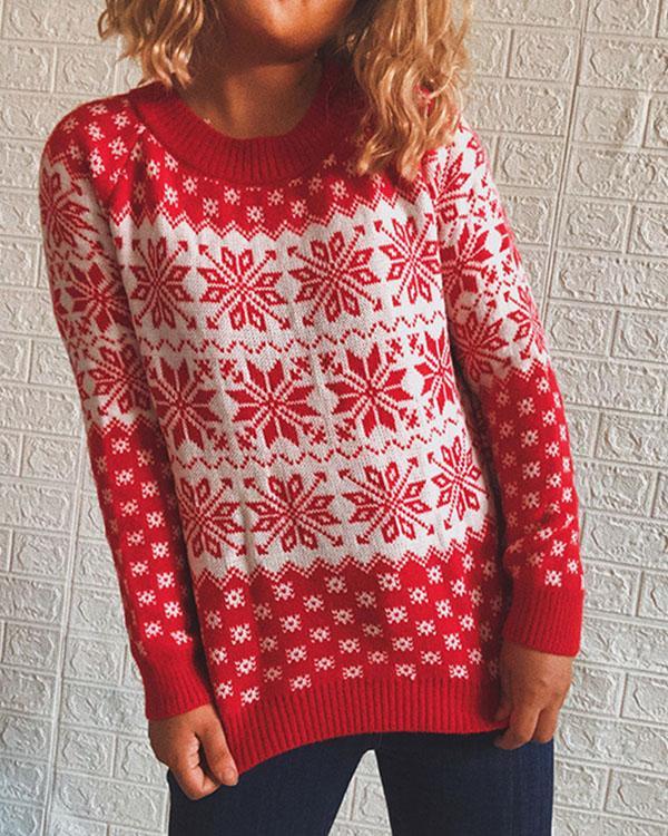 Christmas Snowflake Red White Crotchet Knitted Pullover Sweater