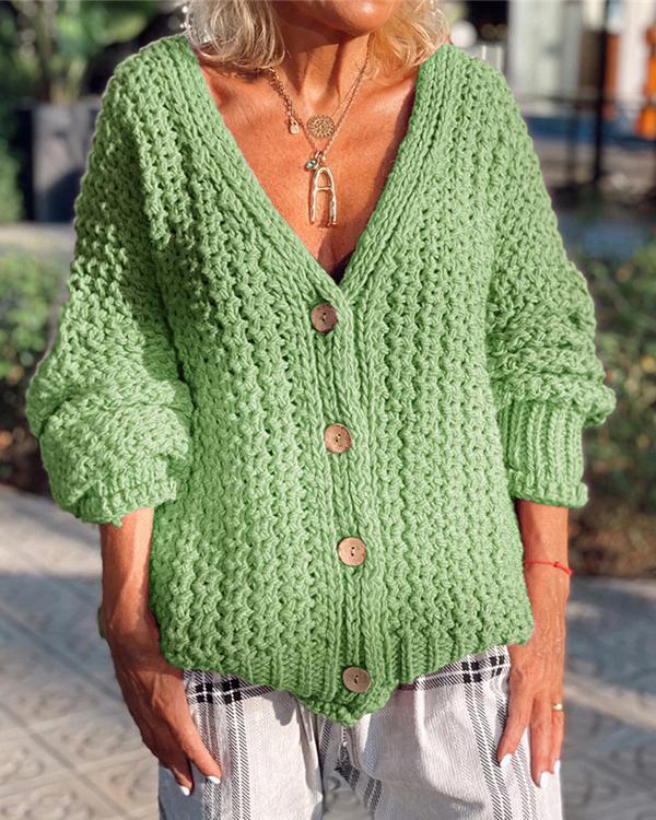 Solid Color Casual Buttoned Cardigan