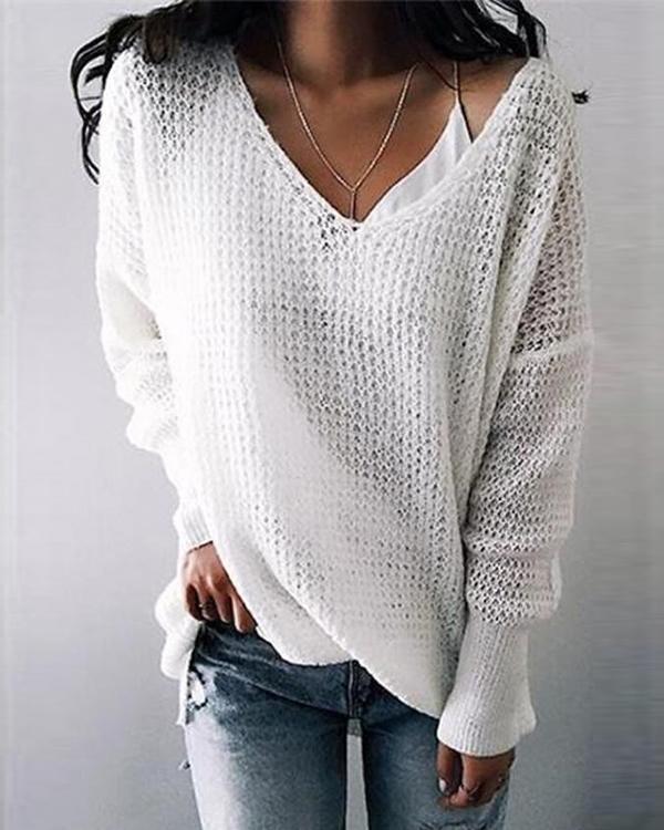 Pure Color V-neck Simple Sweater