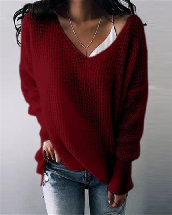 Pure Color V-neck Simple Sweater