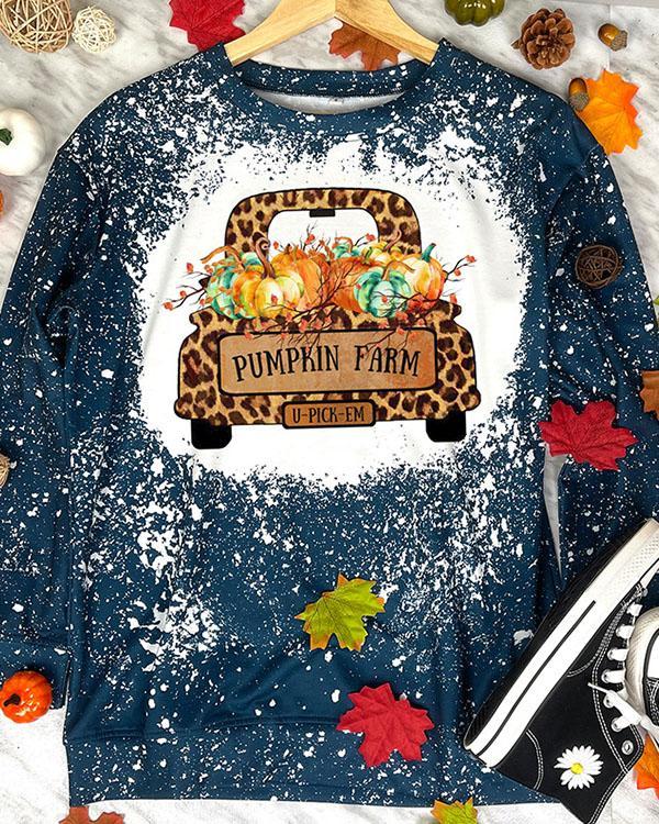 IT'S FALL Y'ALL Pumpkin Print Stain Pullover Sweatshirt