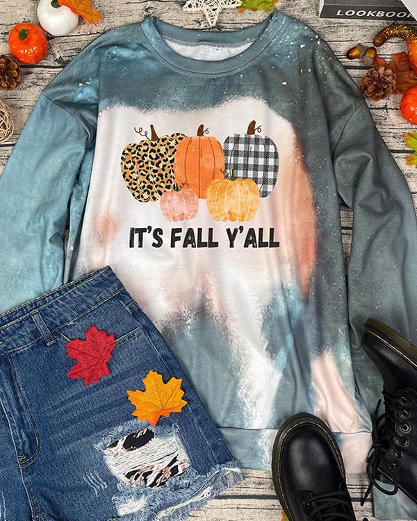 IT'S FALL Y'ALL Women's Pumpkin Print Holiday Pullover Sweatshirt