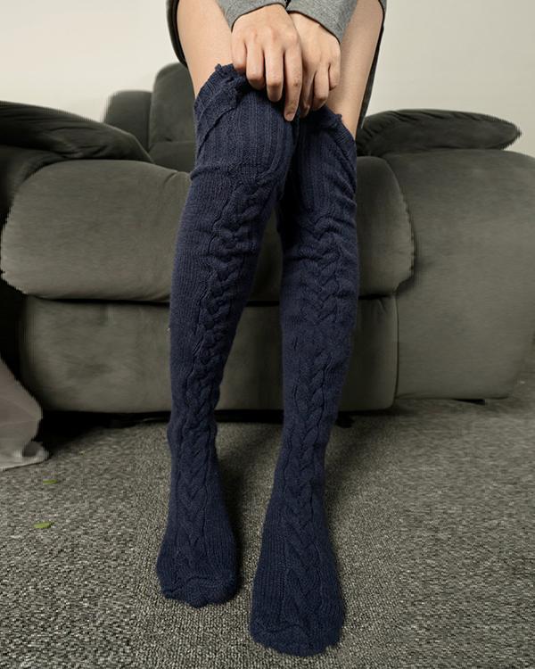 Women Cable Knit Stockings Woolen Socks