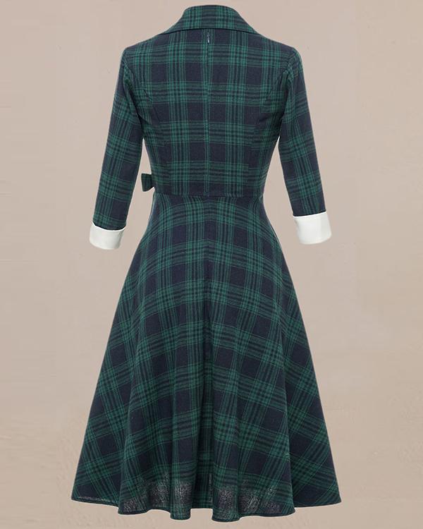 Vintage British Green Check Plaid Dress