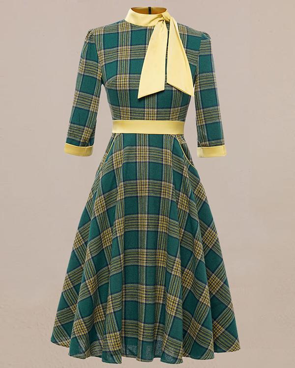 Vintage Green Webbing Bow Tie Dress