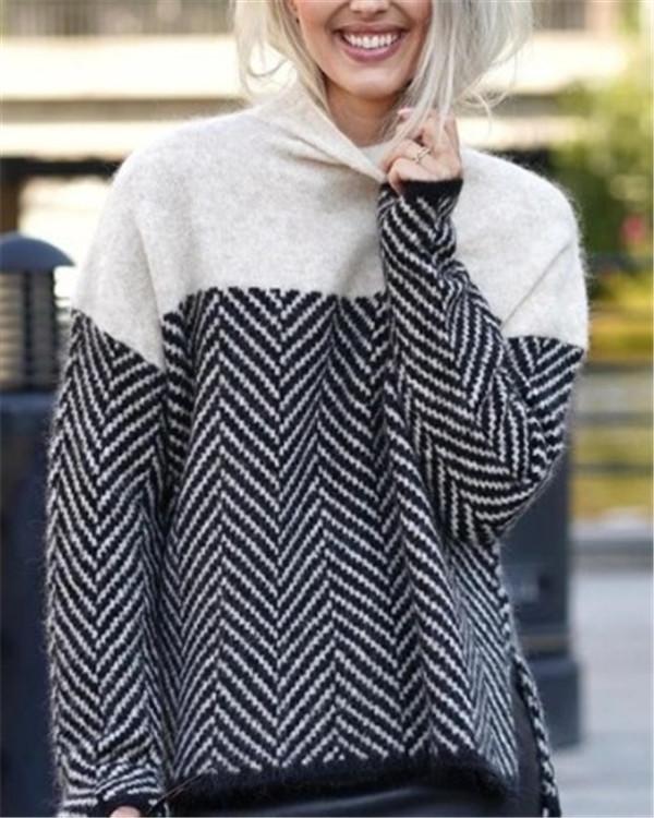 Temperament High Neck Striped Sweater