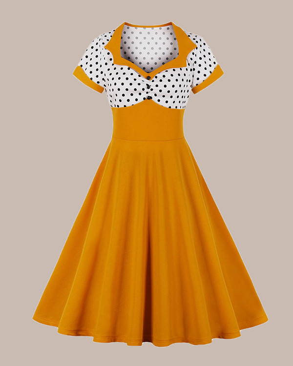 Hepburn Polka Dot Square Collar Retro Dress