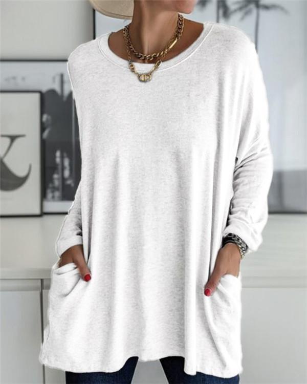 Round Neck Loose Solid Color T-shirt Casual
