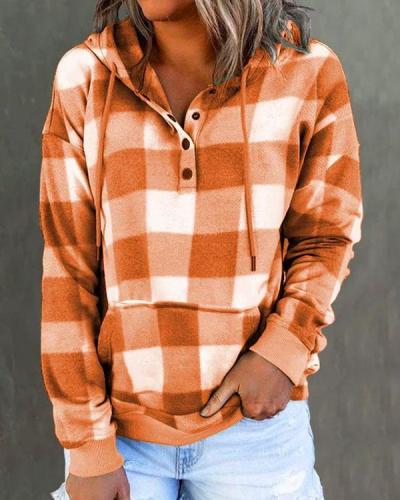 Checkerboard Contrast Print Pocket Hoodie Pullover Sweatshirt