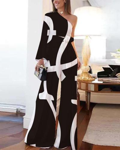 Fashion One-shoulder Printed Women's Jumpsuit