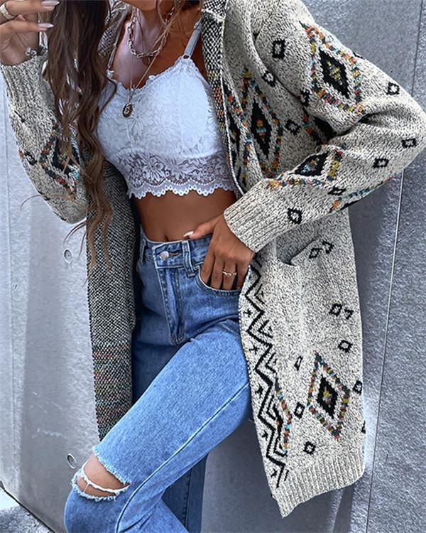 Sweater Print Jacket Retro Ethnic Cardigan