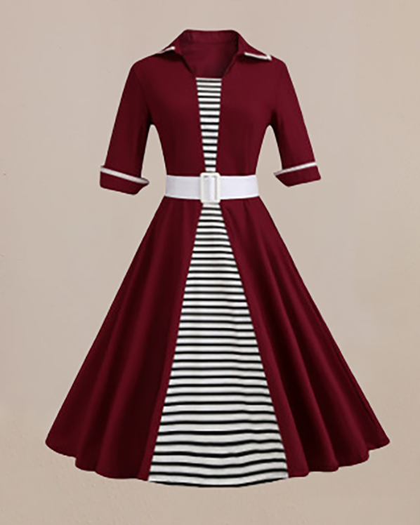 1950s Stripe Patchwork Swing Dress