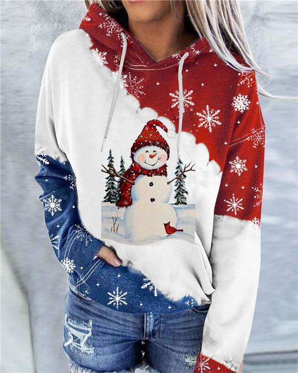Christmas Snowman Print Crew Neck Hoodie Long Sleeve Sweatshirt