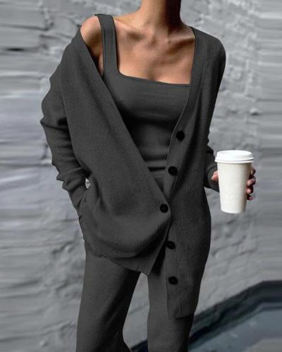 Women Comfy Knit Suits 3 Pieces Sets Minimalism Outfits