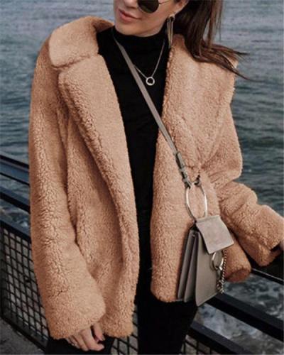 Plush Fashionable Lapel Coat