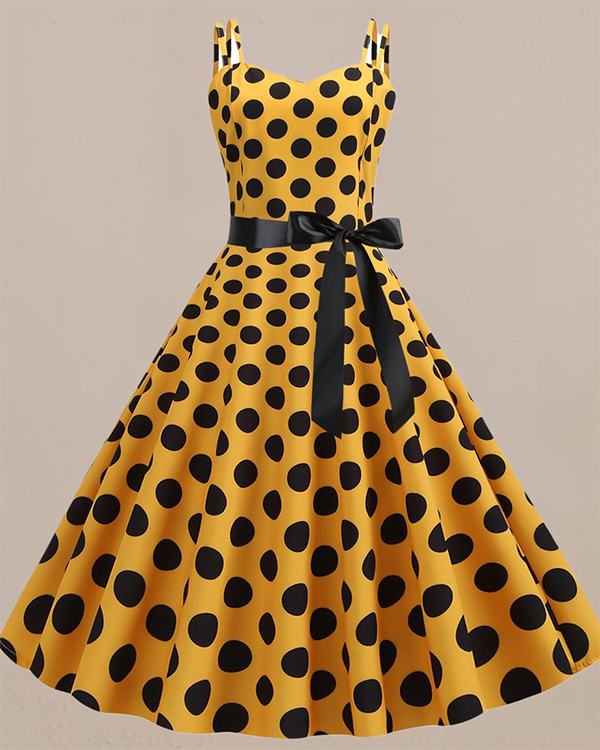 Retro Sling Backless Polka Dot A-line Dress