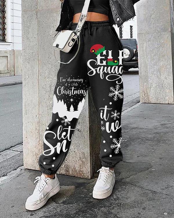 Christmas Print Loose Harem Pants