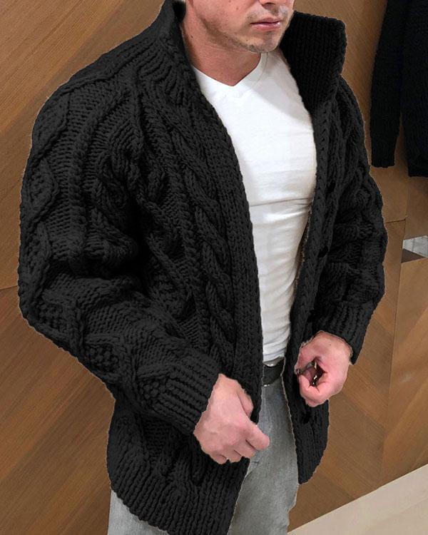 Men's Casual Stand Collar Winter Cable Knit Sweater Outerwear