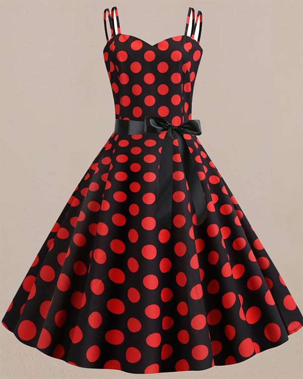 Retro Sling Backless Polka Dot A-line Dress