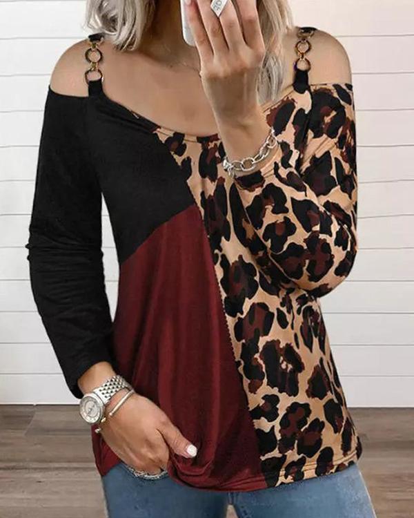 Leopard Stitching Strapless Long-sleeved Top